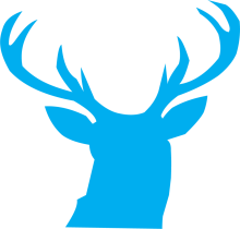 A silhouette of a buck's head, colored blue.