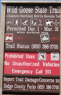 Dodge County Wild Goose Trailhead sign