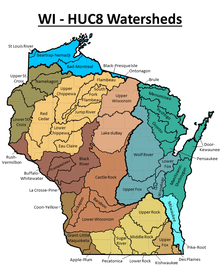 WI HUC8 Watershed Map