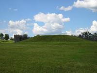 A mound at Aztalan State Park on a sunny day.