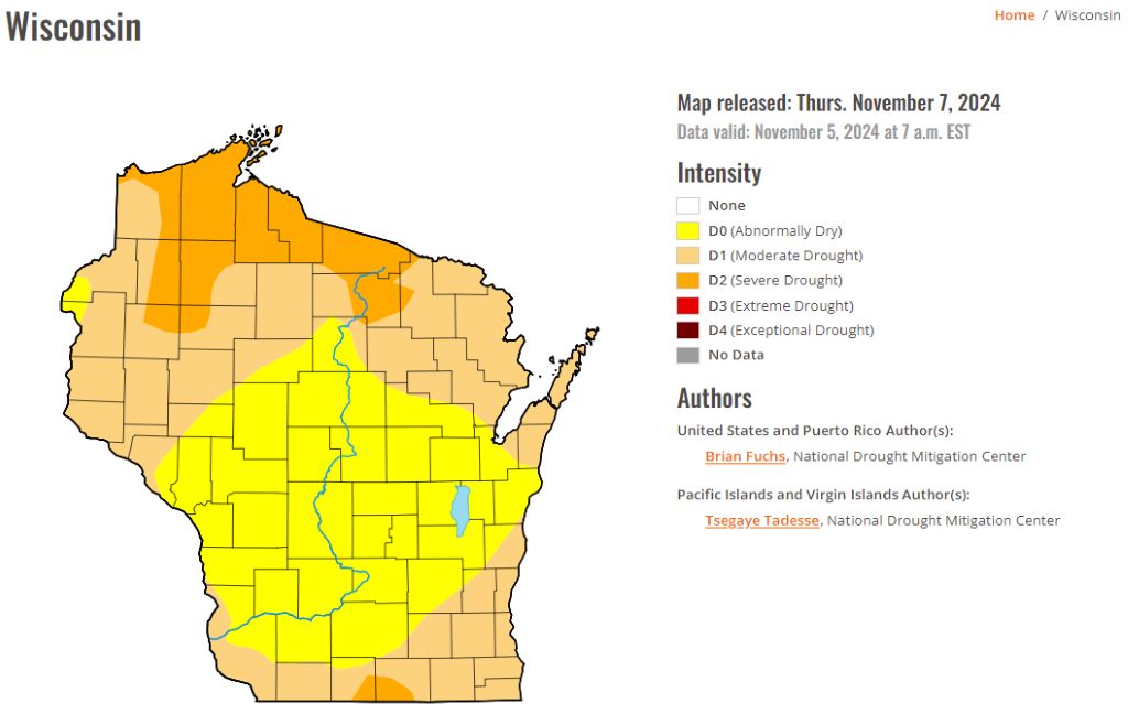 Current Drought Conditions in Wisconsin Map