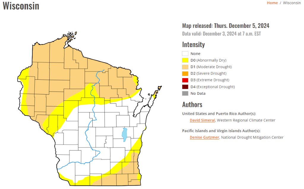 Current Drought Conditions in Wisconsin Map