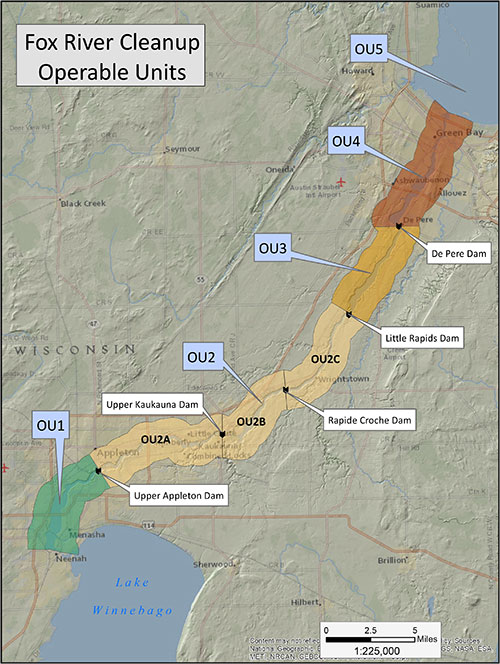 Map showing Fox River Cleanup Project Operable Units