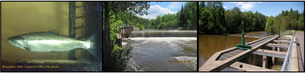 Combined picture of 3 images showing the Brule River Fishery. 