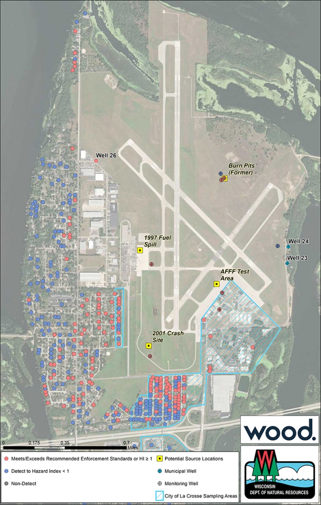 Map showing drinking water sampling results north of I-90.