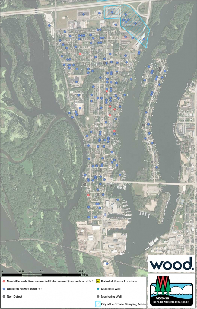 Map showing drinking water sampling results south of I-90. 