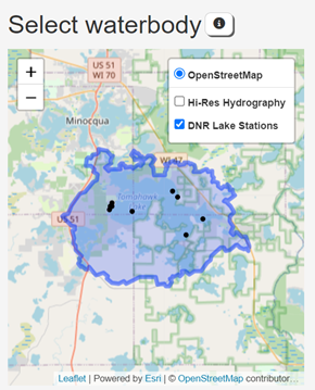 Screenshot from Wisconsin Water Explorer (WEx) tool