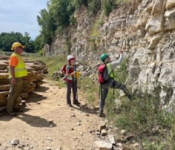 WGNHS geoscientists investigating a quarry in Dodge County. (Photo by Carsyn Ames)