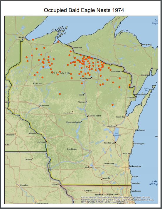 Occupied eagle nests in 1974