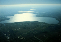 Light hitting Lake Mendota as seen from the sky